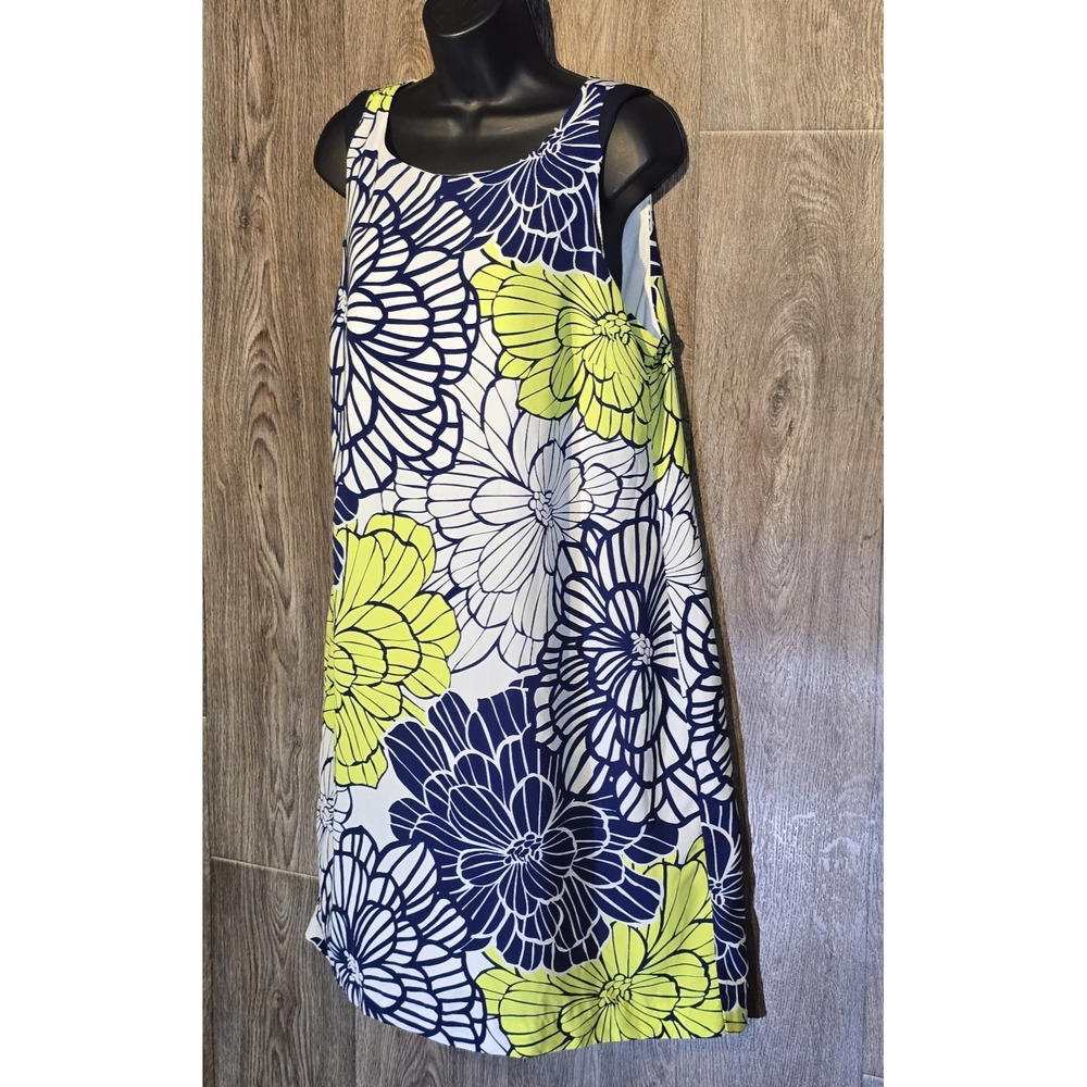 Madison Leigh Dress 12 Floral Navy Yellow White Sleeveless Sheath Summer